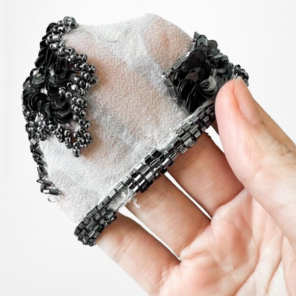 Vintage Gray Black Floral Beaded Silk Bodycon Side Slit Maxi Prom Dress Size S - Picture 6 of 9